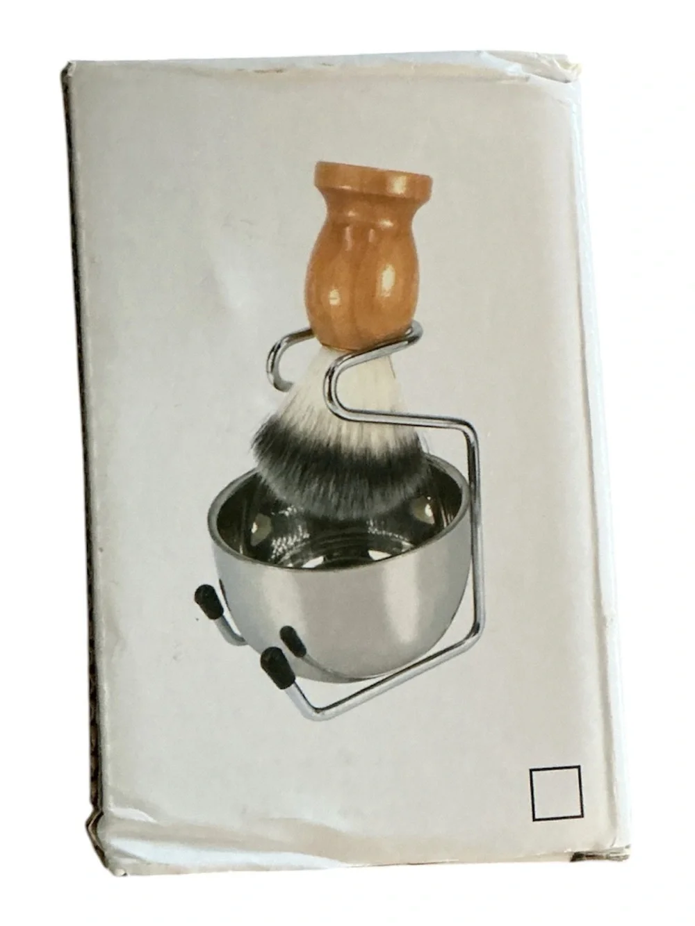 Wood Handle Shaving Brush with Silver Lather Bowl and Stand - Men Grooming NIB